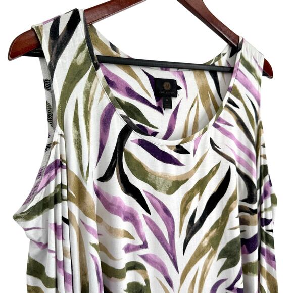 JM Collection Plus Size 2X Super Stretchy Tropical Green Pink Blouse Shirt Top - Picture 3 of 7